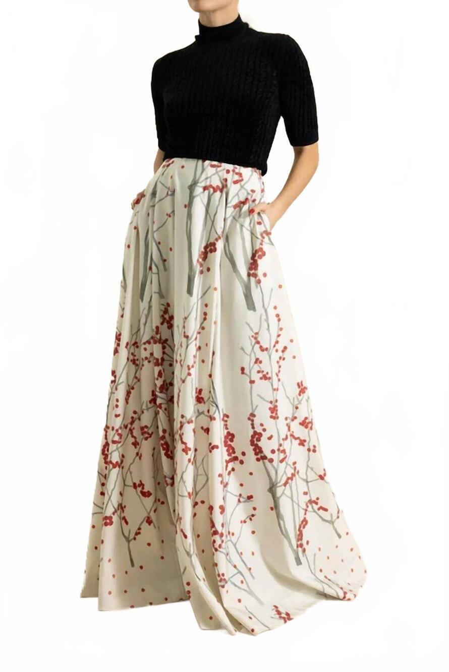 NEW BERNADETTE kennedy maxi skirt in red berry branch - vanilla